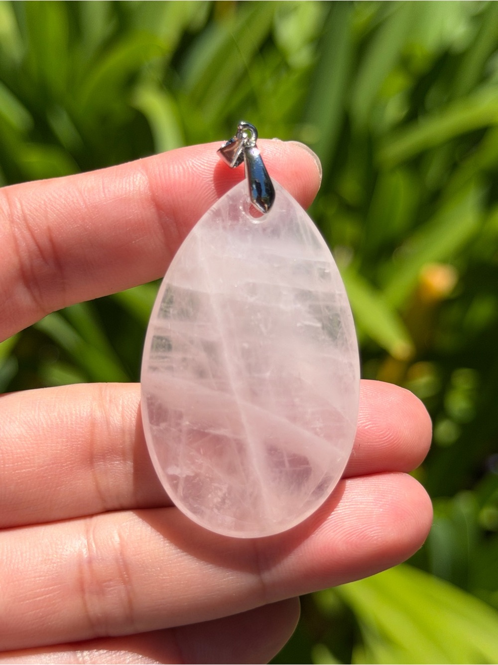 Sterling silver 925 stamped large pink rose quartz pendant 1803